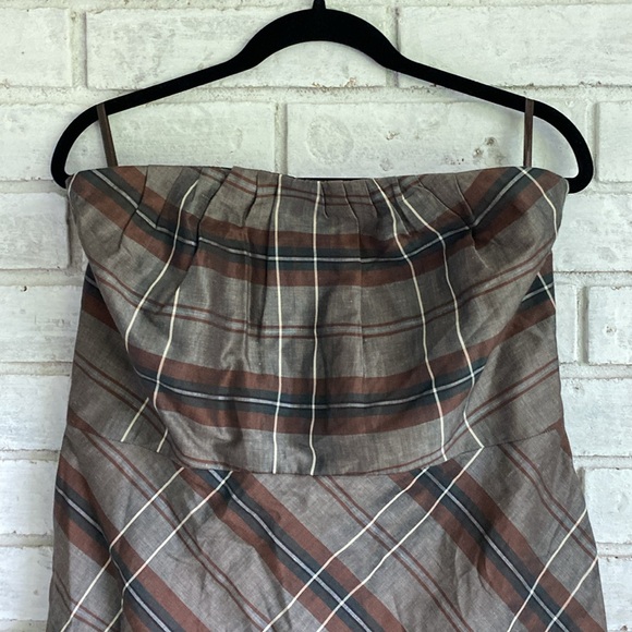 Banana Republic Brown & Black plaid strapless dress size 12 - Picture 3 of 7